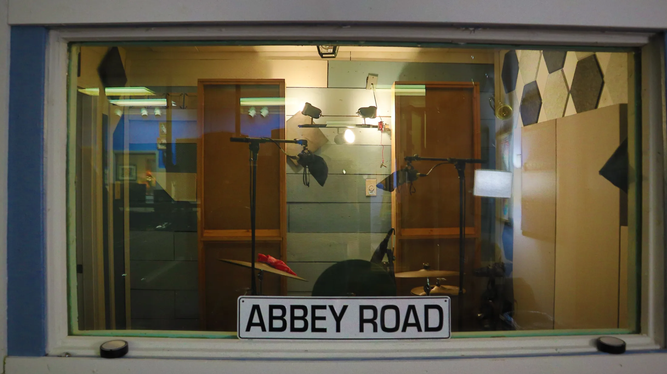 View through a studio isolation-room window