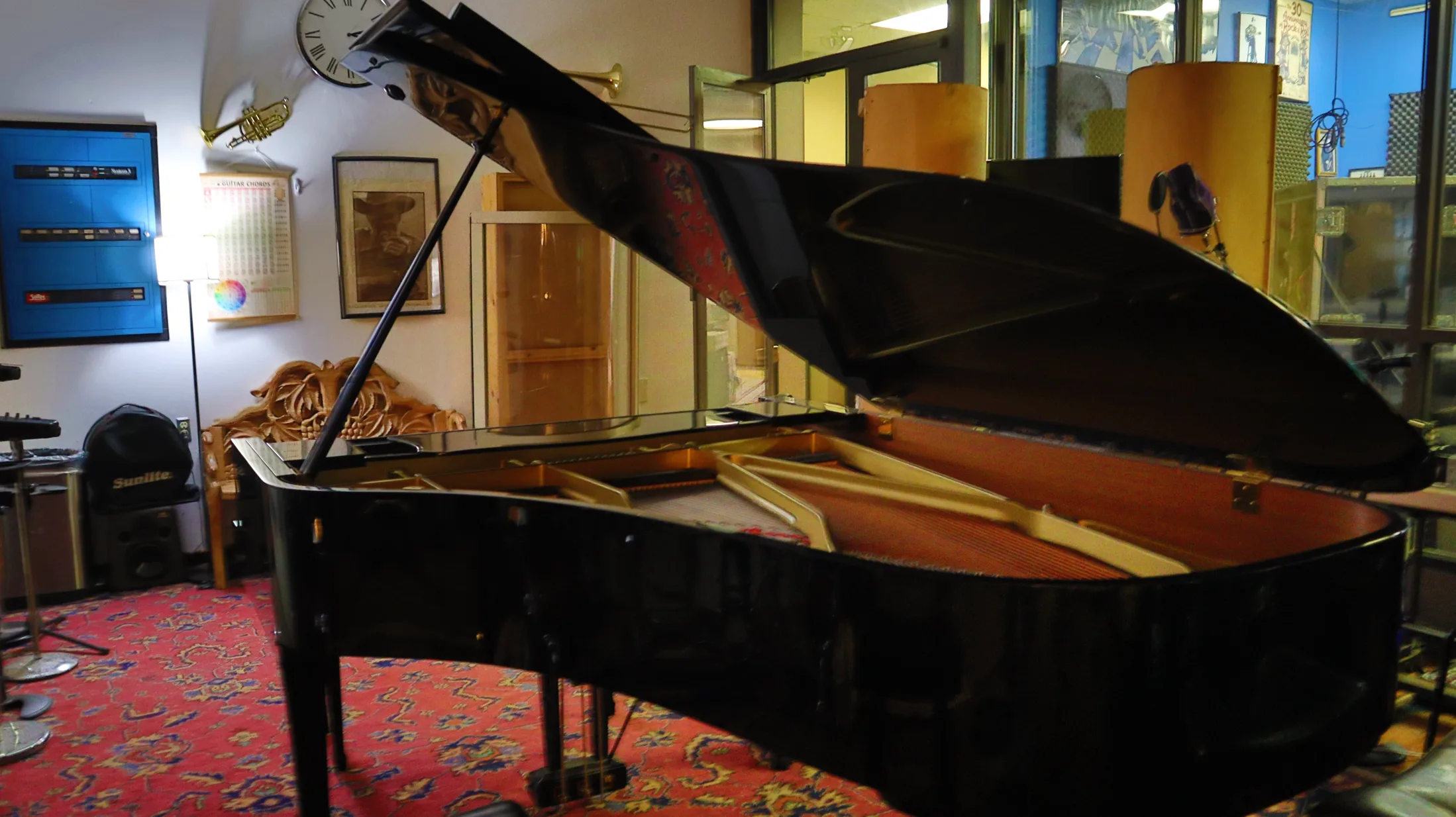 Grand piano in the tracking room
