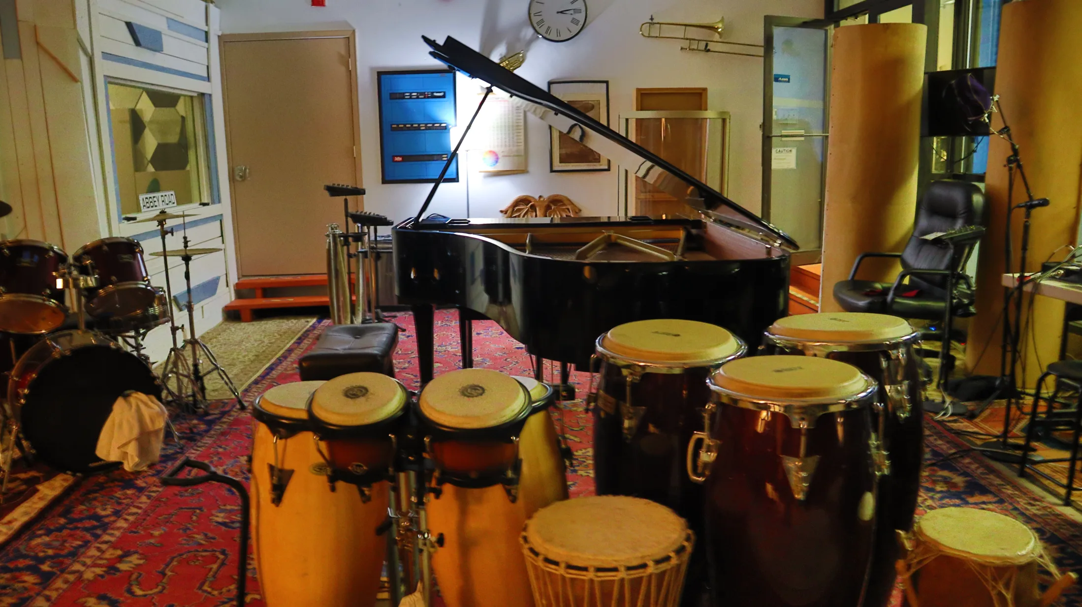 Percussion setup beside the grand piano